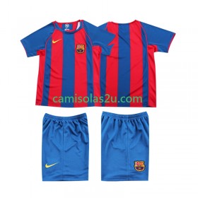 Camisolas de futebol FC Barcelona 2004 Retro Criança Equipamento Principal 2005 Manga Curta